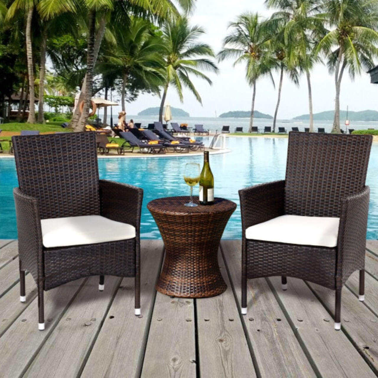 2 Piece Rattan Dining Chairs with Seat Cushions Steel Frame Patio Balcony